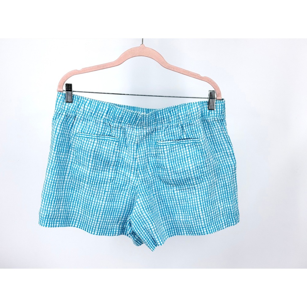 Lilly Pulitzer Linen Shorts Womens L Blue Gingham 010404 Elastic Waist - Picture 2 of 11